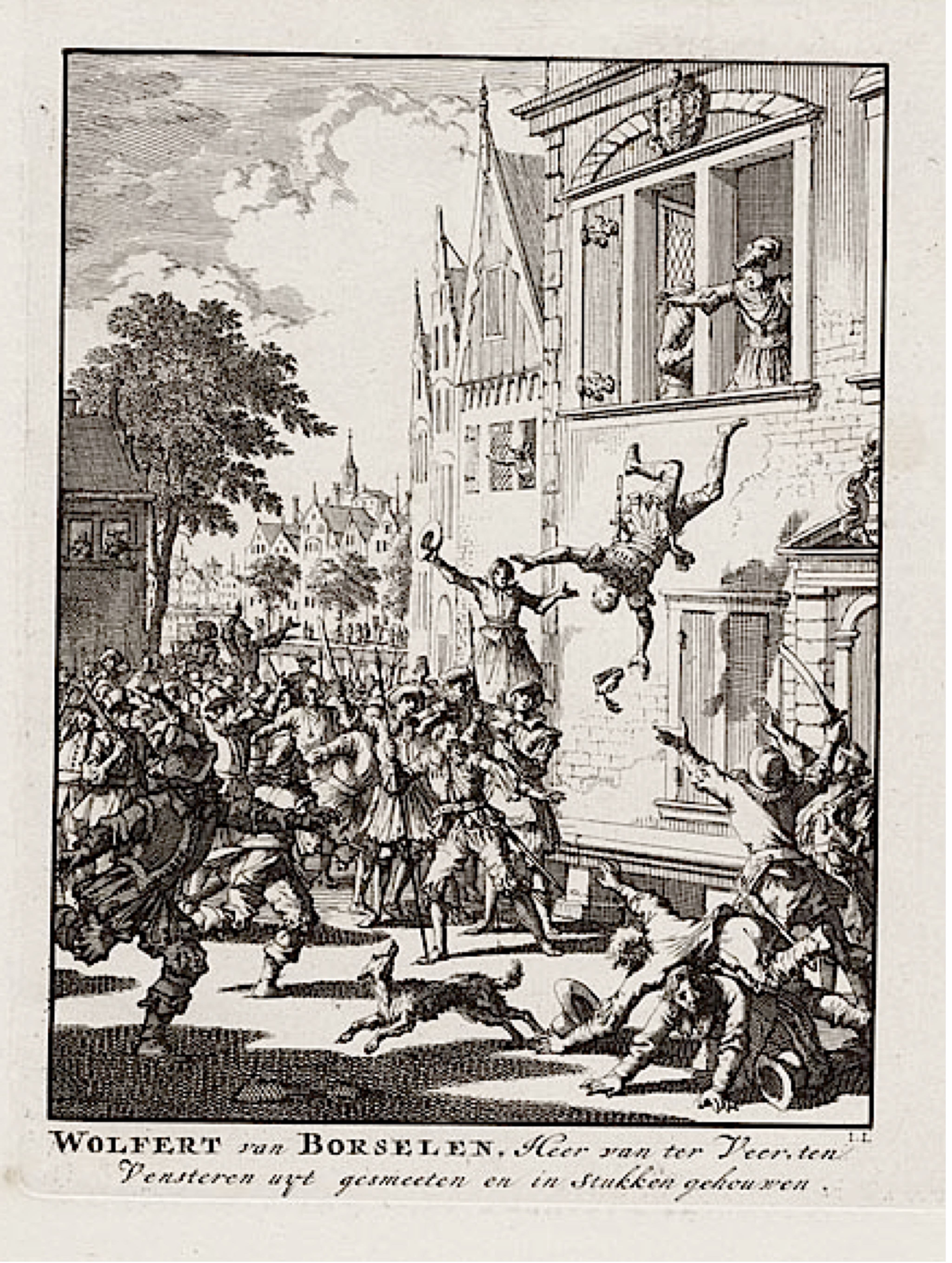 Blog 7 Wolfert van Borselen defenestration in 1299 tekening Jan Luyken