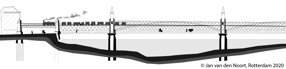 Rotterdam voelde veel voor de combinatie spoor- en voetgangersbrug over de Maas. Jan van den Noort