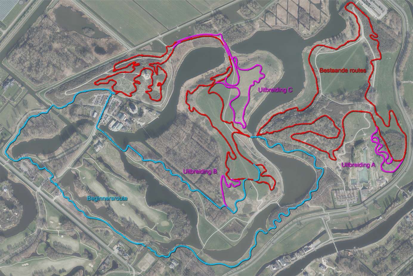 Overzichtskaart Voorlopig Ontwerp uitbreiding MTB parcours Hoge Bergse Bos